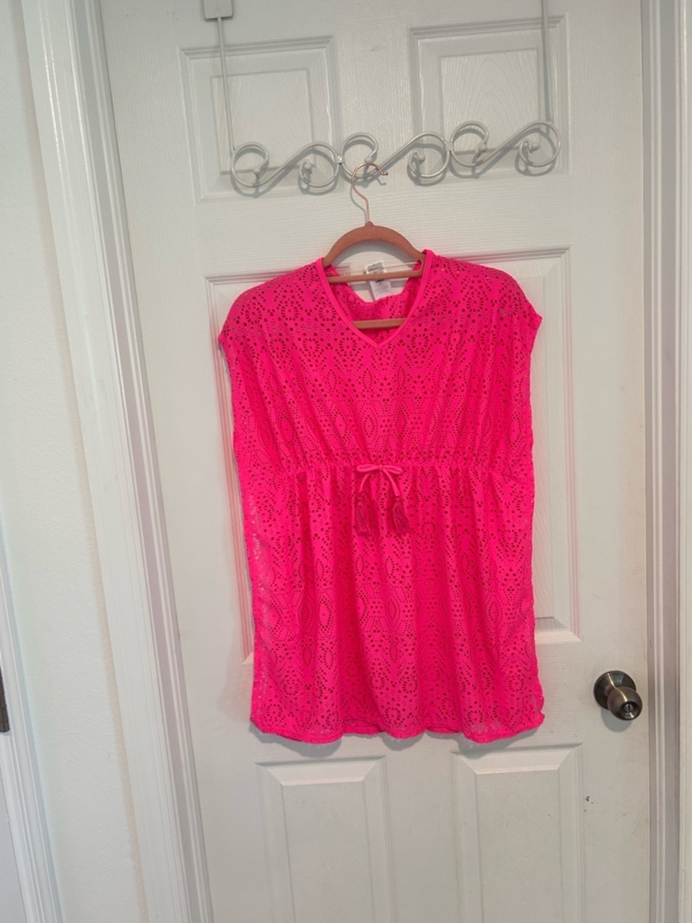 wonder nation Hot Pink Eyelet V-Neck Tunic Beach Coverup Size L(10-12) Youth